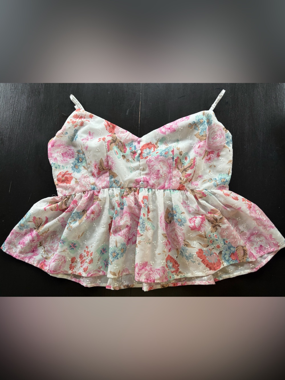 Arula by Altar’d State 1X Floral Eyelet Peplum Top Smocked Back Cottagecore
